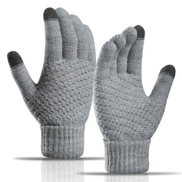 Y0042 Touchscreen Thermo-Strickhandschuhe für Männer Frauen - Grau