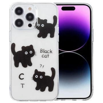 iPhone 16 Pro Max Case Musterdruck Flexible Telefonhülle Klarer Rand - Schwarze Katze