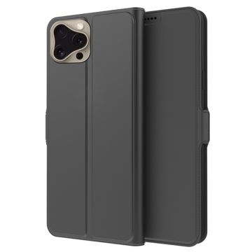 Glatte und dünne Premium-PU-Ledertasche für iPhone 16 Pro Max - Schwarz