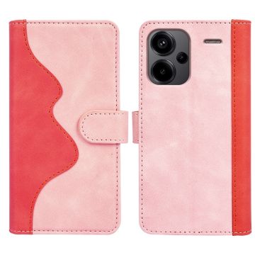 Zweifarbige Leder-Klapphülle für Xiaomi Redmi Note 13 Pro Plus - Rosa