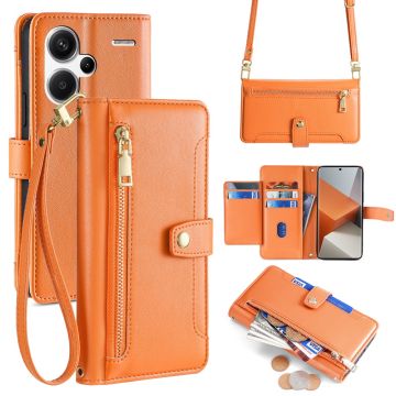 Xiaomi Redmi Note 13 Pro Plus veganes Leder Geldbeutel-Reißverschluss-Etui - Orange