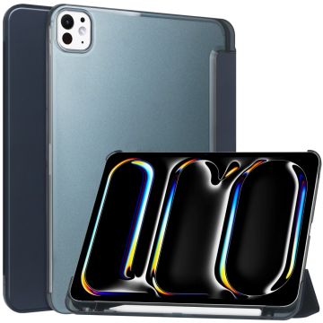 iPad Pro 13 (2024) Stand Case Veganes Leder und stoßfeste matte Rückseite Tablet Case mit Stiftschlitz - Dunkelblau