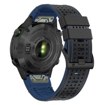 Garmin Fenix 7 / 7 Pro Uhrenarmband 22mm Leder + Silikonarmband - Schwarz + Blau