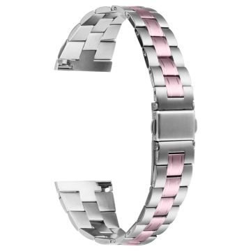 Fitbit Versa Lite / Versa 2 / Versa Uhrenarmband Edelstahl Drei-Perlen-Armband - Silber+Rose Pink