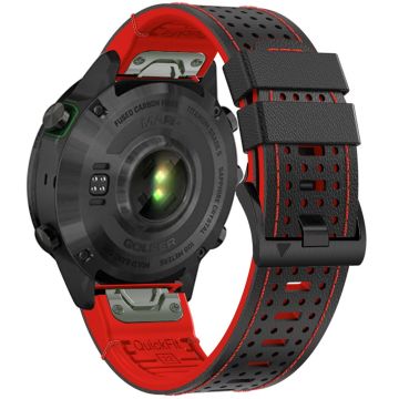 KALEBOL Garmin Fenix Serie 5 - 6 - 7 - Quickfit 22mm Silikonarmband Dual Color Dot Holes Design - Schwarz+Rot