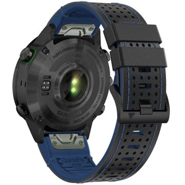 KALEBOL Garmin Fenix Serie 5 - 6 - 7 - Quickfit 22mm Silikonarmband Dual Color Dot Holes Design - Schwarz+Blau