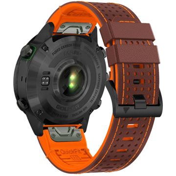 KALEBOL Garmin Fenix Serie 5 - 6 - 7 - Quickfit 22mm Silikonarmband Dual Color Dot Holes Design - Kaffee+Orange