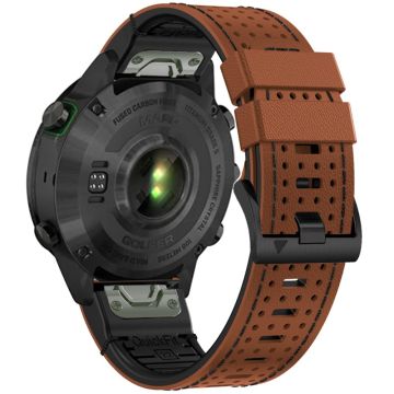 KALEBOL Garmin Fenix Serie 5 - 6 - 7 - Quickfit 22mm Silikonarmband Dual Color Dot Holes Design - Braun+Schwarz