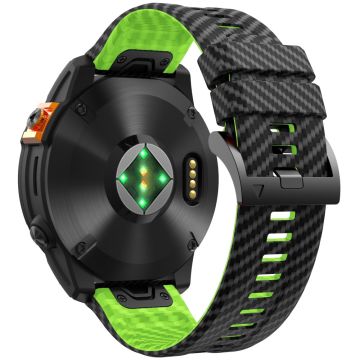 KALEBOL Garmin Fenix Serie 5 - 6 - 7 - 22mm Silikonarmband Quickfit 22mm Carbonfaser Textur Armband - Schwarz+Limette