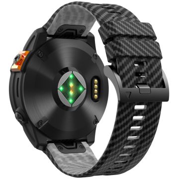 KALEBOL Garmin Fenix Serie 5 - 6 - 7 - 22mm Silikonarmband Quickfit 22mm Carbonfaser Textur Armband - Schwarz+Grau