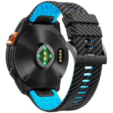 KALEBOL Garmin Fenix Serie 5 - 6 - 7 - 22mm Silikonarmband Quickfit 22mm Carbonfaser Textur Armband - Schwarz + Himmelblau