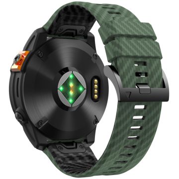 KALEBOL Garmin Fenix Serie 5 - 6 - 7 - 22mm Silikonarmband Quickfit 22mm Carbonfaser Textur Armband - Armee Grün+Schwarz