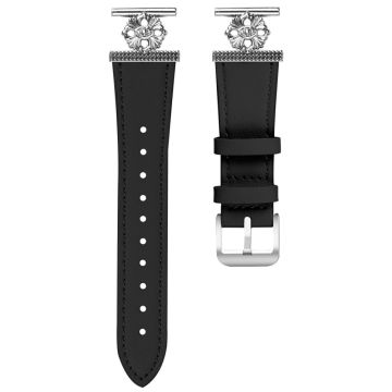 Misfit Vapor Watch Band Genuine Cow Leather Flower Decor Adjustable Strap - Black