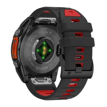 22mm Uhrenarmband Garmin Fenix 8 47mm / Fenix E 47mm / Quatix 7 Pro Universal Silikonband - Schwarz+Rot