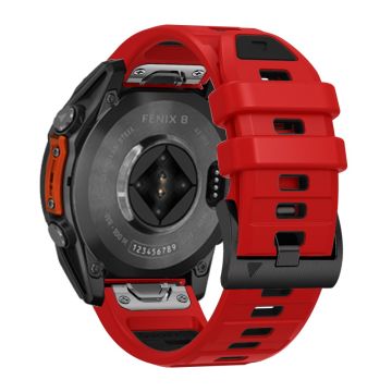 22mm Uhrenarmband Garmin Fenix 8 47mm / Fenix E 47mm / Quatix 7 Pro Universal Silikonband - Rot+Schwarz