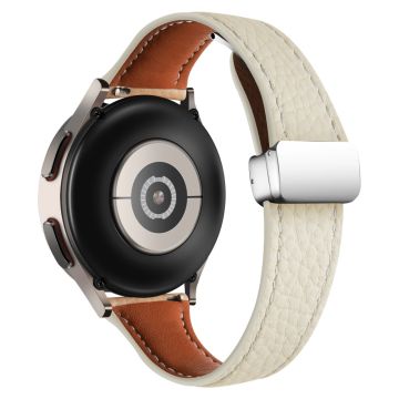 Samsung Galaxy Watch6 / Watch6 Classic Leather Band 20mm Litchi Texture Strap with Folding Buckle - Beige