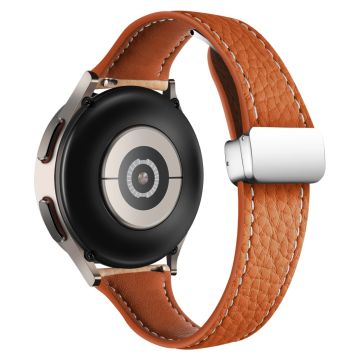 Samsung Galaxy Watch6 / Watch6 Classic Leather Band 20mm Litchi Texture Strap with Folding Buckle - Orange