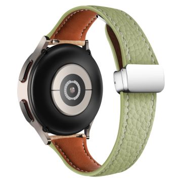 Samsung Galaxy Watch6 / Watch6 Classic Leather Band 20mm Litchi Texture Strap with Folding Buckle - Avocado Green