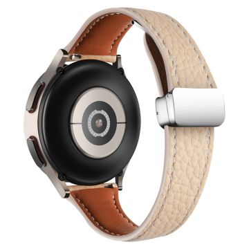 Samsung Galaxy Watch6 / Watch6 Classic Leather Band 20mm Litchi Texture Strap with Folding Buckle - Apricot