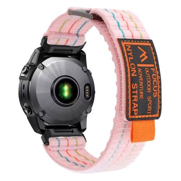 Garmin Fenix 7 / Fenix 7 Pro Nylon Sport Band QuickFit 22mm Adjustable Replacement Strap - Pink