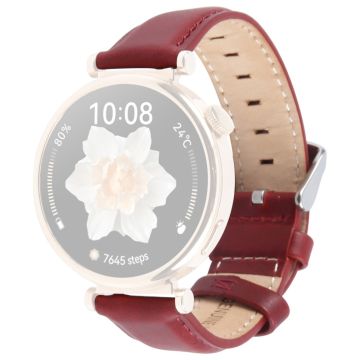 18mm Strap Garmin Venu 3S / Forerunner 265S / Forerunner 255S / Venu 2S / Vivomove 3S Top Layer Cowhide Leather Watch Band - Wine Red