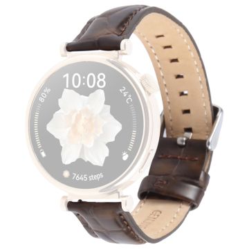 18mm Strap Garmin Venu 3S / Forerunner 265S / Forerunner 255S / Venu 2S / Vivomove 3S Top Layer Cowhide Leather Watch Band - Brown Bamboo Grain