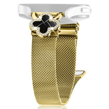 Samsung Galaxy Watch 42mm Milanese Band Electroplated Stainless Steel Watch Strap Clover Decor, Size: S - Gold / Black