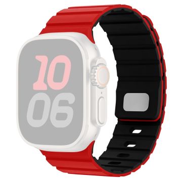 Silicone Band Apple Watch Series 10 42mm Magnetic Quick Release Strap - Red+Black