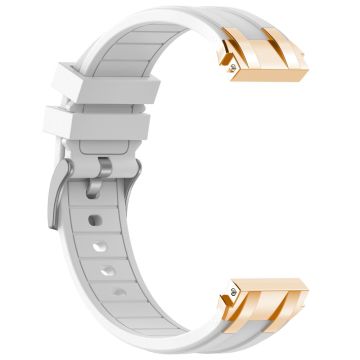 Xiaomi Redmi Watch 5 Active / Huawei Watch GT 5 46mm Watch Band 22mm Royal Oak Style Silicone Strap Gold Metal Buckle - White