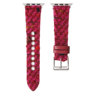 Genuine Cow Leather and Wool Strap Apple Watch Series 10 42mm Winter Watchband - Red