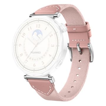 18MM Leather Nylon Strap Huawei Watch GT 5 Pro 42m / GT 5 41mm / GT 4 41mm / GT 3 42mm Women Composite Woven Watch Band - Pink