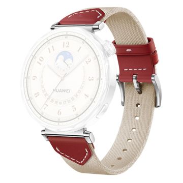 18MM Leather Nylon Strap Huawei Watch GT 5 Pro 42m / GT 5 41mm / GT 4 41mm / GT 3 42mm Women Composite Woven Watch Band - Red