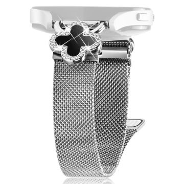 Samsung Galaxy Watch 42mm Milanese Band Metal Magnetic Watch Strap Clover Decor, Size: L - Silver  /  Black