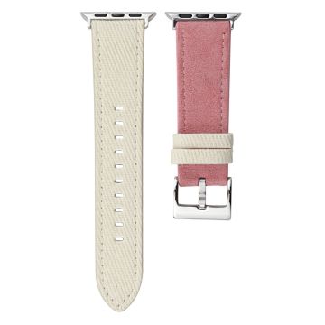 Splicing Color armband Apple Watch Series 10 42mm Suede + Denim Armband - Weiß + Pink