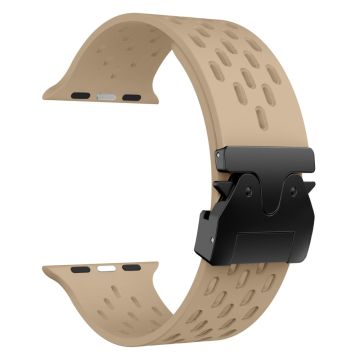 KALEBOL Uhrenarmband Apple Watch Series 10 46mm hohles Silikonband mit schwarzer Schnalle - Milchtee