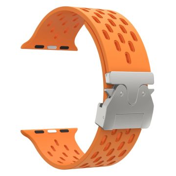 KALEBOL Silikonband Apple Watch Series 10 46mm hohles Band mit silberner Schnalle - Orange