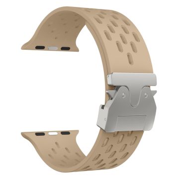 KALEBOL Silikonband Apple Watch Series 10 46mm hohles Band mit silberner Schnalle - Milchtee