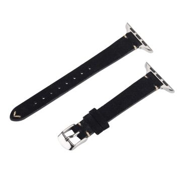 Uhrenarmband Apple Watch Series 10 42mm Echtes Rindsleder Einfaches mattes Armband - Schwarz
