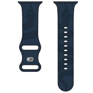 Silikonarmband Apple Watch Series 10 42mm Schmetterlingsverschluss Uhrenarmband Schlangenmuster mit Gravur - Dunkelblau