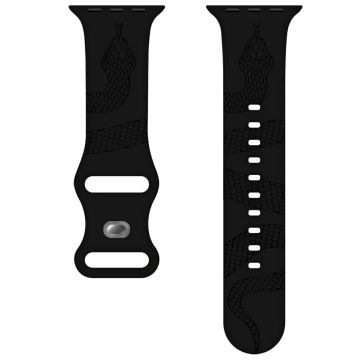 Silikonarmband Apple Watch Series 10 42mm Schmetterlingsverschluss Uhrenarmband Schlangenmuster mit Gravur - Schwarz
