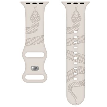 Silikonband Apple Watch Series 10 46mm 4 Schmetterlingsschließe Band Schlangenmuster Graviert - Starlight