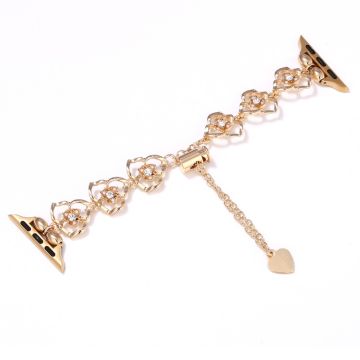 Floral dekoriertes Armband Apple Watch Series 10 46mm Metallarmband - Gold