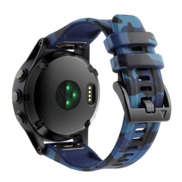 Silikon Tarnmuster Uhrenarmband für Garmin Fenix 7/6 - Camouflage Blau