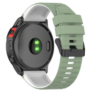 Garmin Fenix 7 Pro Silikon Uhrenarmbänder Zweifarbig Horizontale Streifen Armband - Pine Needle Green / Weiß