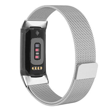 KALEBOL Serie Fitbit Charge 6 / 5 Uhrenarmband Edelstahl Milanese-Armband - Silber