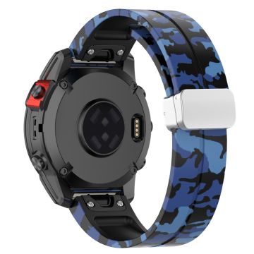 Garmin 22mm Quickfit Uhrenarmband Silber Schnalle Flexibles Band - Camo Blau