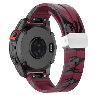 Garmin 22mm Quickfit Uhrenarmband Silber Schnalle Flexibles Band - Camo Weinrot