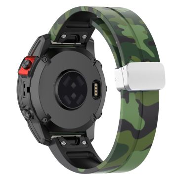 Garmin 22mm Quickfit Uhrenarmband Silber Schnalle Flexibles Band - Camo Grün