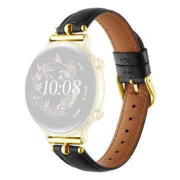 20mm Universal Smart armband Echtes Rindslederband Ersatz - Schwarz+Gold Schnalle Schnalle