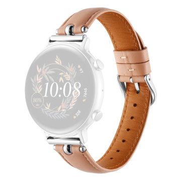 20mm Universal Smart armband Echtes Rindslederband Ersatz - Hellrosa+Silberne Schnalle Schnalle